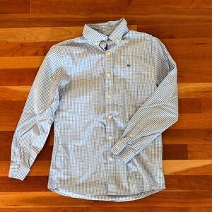Vineyard Vines Light Blue and White Checked Button-Down Shirt